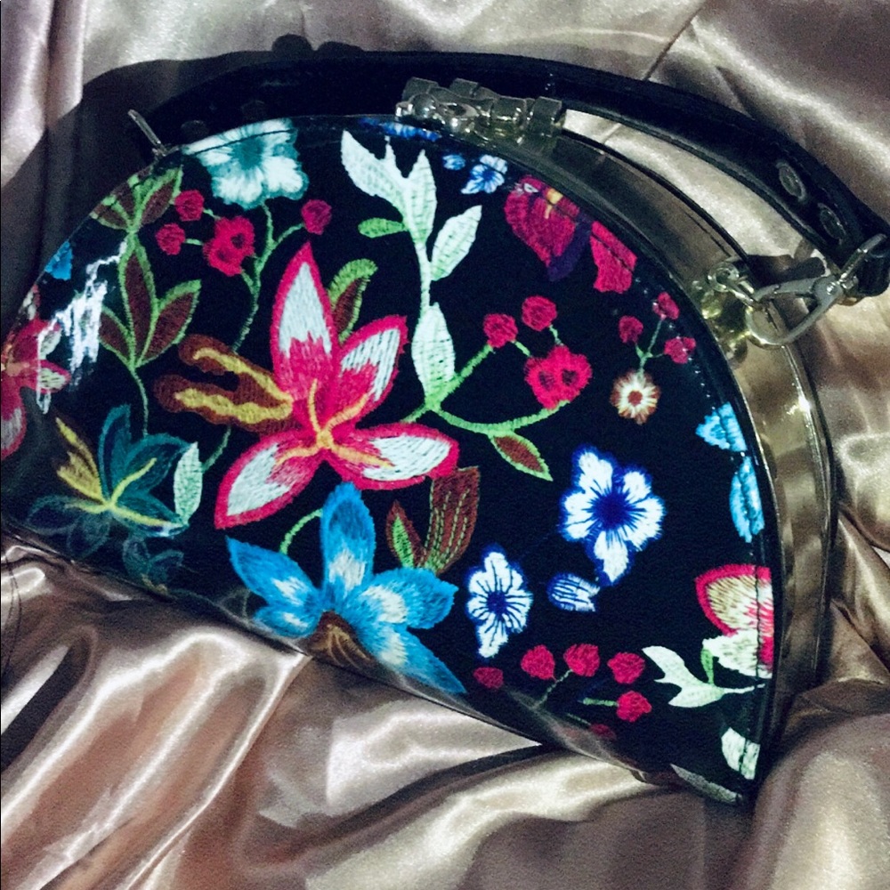 NWT floral resin half moon clutch wristlet bag